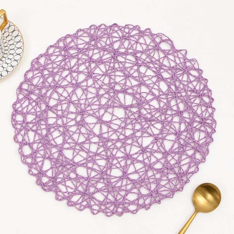IcosaMro Round Woven Placemats Set of 12 for Dining Table, 15 Inches Paper Boho Decorative Circle Place Mats for Wedding Christmas Thanksgiving Day Holiday Dinner (Lavender) - Image 7