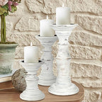 Homebia Design Antique White Wooden Candle Holder Set of 3 – 10, 8, 6 Inch by HomebiaDesigns