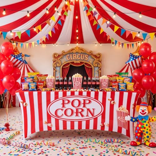Frienda 6ft Popcorn Tablecloth Popcorn Stretch Table Cover Concession Stand - Image 2