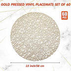 Sieral 60 Packs Round Placemats 15 Inch Hollow Out Pressed Vinyl,Gold - Image 2
