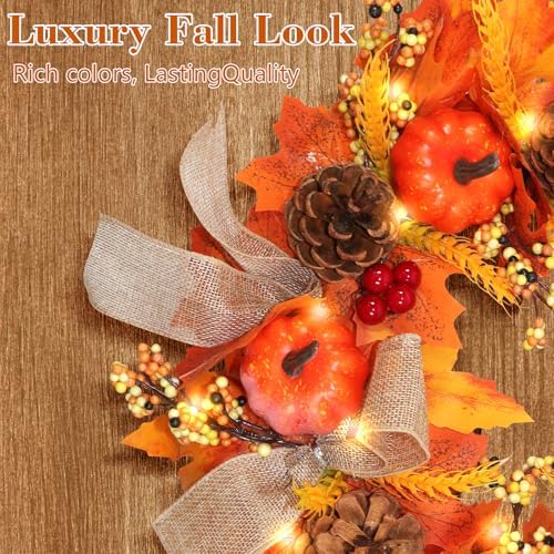 Fall Decor -Fall Wreaths for Front Door Outside,20-Inch Handcrafted Autumn Door Wreath with Colorful Pumpkins,Maple Leaves,and Delicate Bows, Autumn Decorations for Home Porch Thanksgiving Decor - Image 4