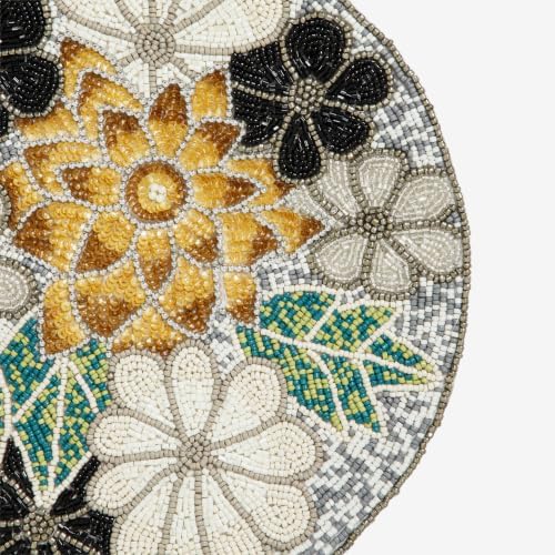 Lightnpro Flower Beaded Placemats Round, Rustic Farmhouse Hand Beaded Floral Placemats to Decorate Christmas Xmas Wedding Family Party Thanksgiving Dinner Table Décor - 13 Inch - Brown Combo - Image 3