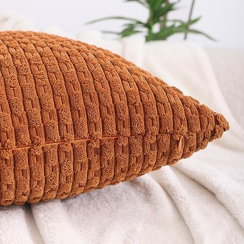 VAKADO Fall Throw Pillow Covers 24x24 Decorative Set of 4 Couch Corduroy Boho Rust Rustic Cushion Case Farmhouse Decor Square for Home Living Room Bed Sofa,Terracotta - Image 3