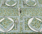 72x180 Inches Rectangle Hand Block Printed Cotton Tablecloth, Green White Floral Table Cloths Washable, Indian Table Linen For Halloween Christmas Outdoor Thanksgiving Gifts Home Decor Dinning Outdoor - Image 3