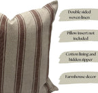 Linen Throw Pillow Covers Stripe Brown Pillow Cover Spring Decorative Pillow Covers for Living Room, Bedroom (Brown Stripes, 20" L x 20" W) - Image 2