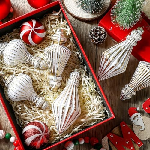 6Mercury Glass Finial Christmas Ornament 5.7"hanging, Gold White - Image 3