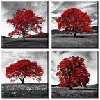 DJSYLIFE Modern Red Tree Wall Art, Black White Canvas Print for Living Room by DJSYLIFE