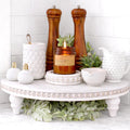Corner Pedestal Stand Rustic Decor Riser for Display - Farmhouse Wood Rounded Beaded Tray for Kitchen and Bathroom Countertop Organizer, Coffee Bar, Plant Stand with Removable Feet (Rustic White) by FeltCreativeHomeGoods