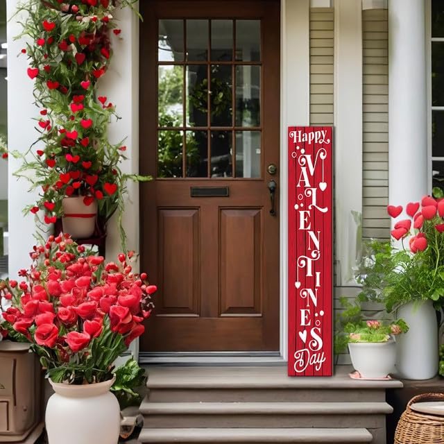 SRongmao Happy Valentine's Day Porch Sign Heart Wooden Door Sign Hanging Valentine's Day Decorations Outdoor Indoor Decor for Valentine's Day Home Decoration 8x48inch - Image 5