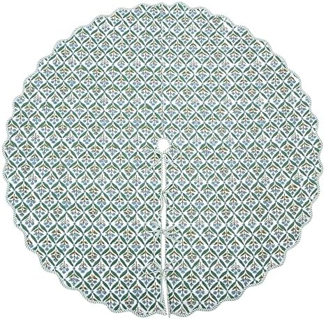 Ridhi Sea Green Hand Block Print Cotton Christmas Tree Skirt 40 Inch by Ridhi