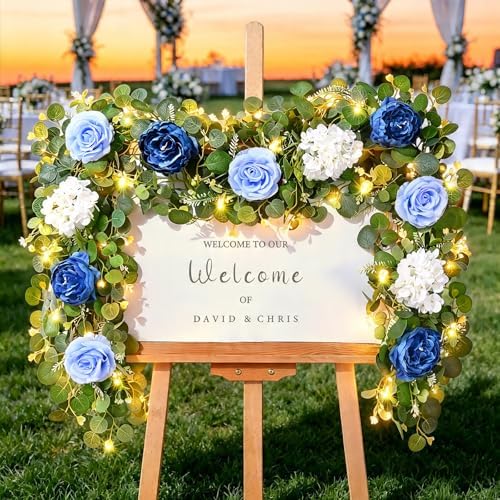 Livole 2Pcs 12 Ft Flower Garland with Light, Blue Peony Floral Garland - Image 3