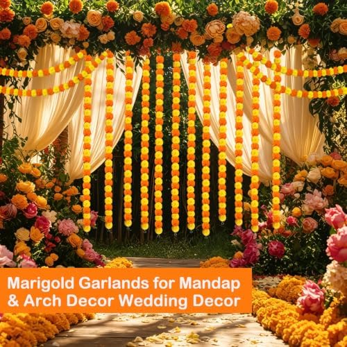 15 Pack of 5 FT Marigold Garland Decoration for Pooja & Diwali - Image 2