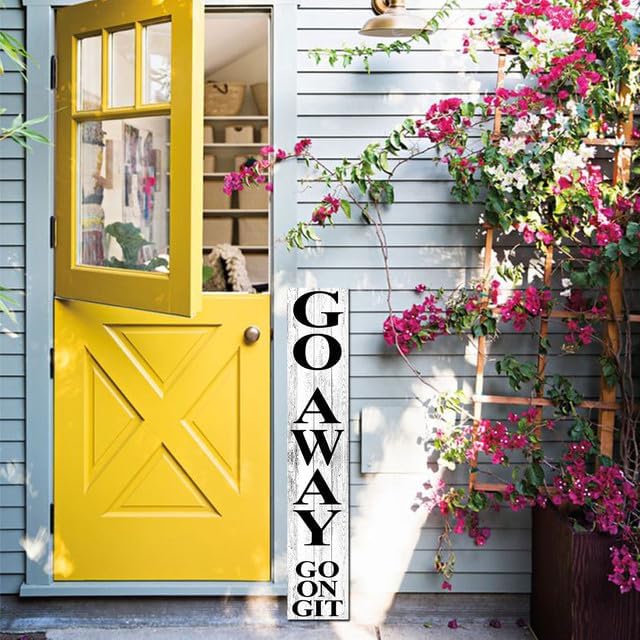 SRongmao Go Away Go On Git Unwelcome Sign for Front Door Porch Standing Farmhouse Rustic Porch Signs Tall Hanging Wooden Unwelcome Porch Yard Wall Decor 8x48inch - Image 2
