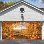 8X7Ft Fall Window Garage Door Banner Autumn Harvest Pumpkin Maple Leaves Backdrop Door Cover Hanging Garage Decorations Banner Thanksgiving Holiday Party Background Sign for Wall House Decor - Image 5