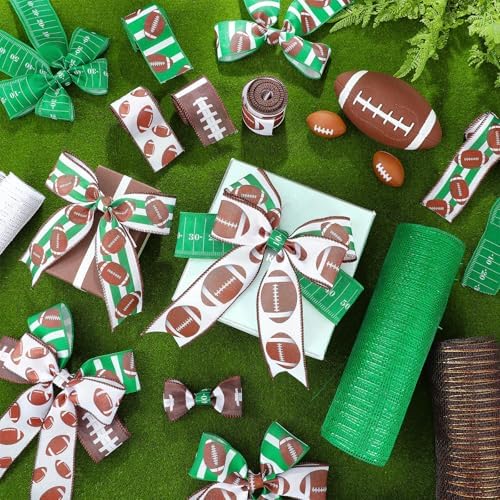10 Pcs Football Ribbon 4 Mesh Ribbon 6 Burlap Wired Edge Ribbons - Image 3