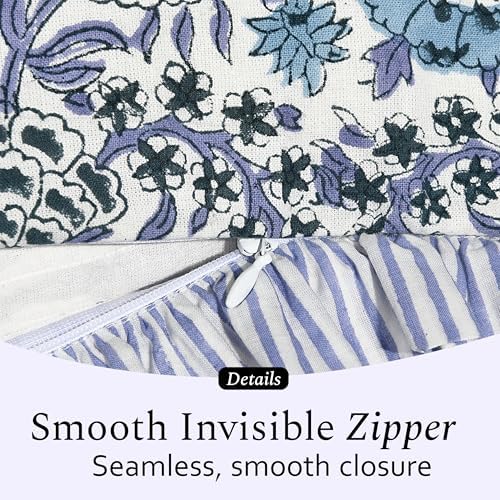 CPC Indigo Blue 100% Cotton Block Print Ruffle Pillow Cover 16X16 inch, Handmade Boho Floral Pillowcase, Farmhouse Cottagecore Bedding, Soft Decorative Cushion Cover for Bedroom Décor - Image 7