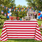 Fanqisi 2 Packs Red and White Striped Tablecloth 57 x 84 Inch Waterproof Patriotic Table Cloth Rectangle Table Cover for Birthday Baby Shower Wedding Outdoor Summer Party Decoration by Fanqisi