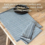 Over&Back Set of 4 Hand-Blocked Placemats - Colorful Dining Table Mat - Each Placemat is Unique - 100% Cotton - Machine Washable - Kitchen and Home Decor - Blue Herringbone - Image 3
