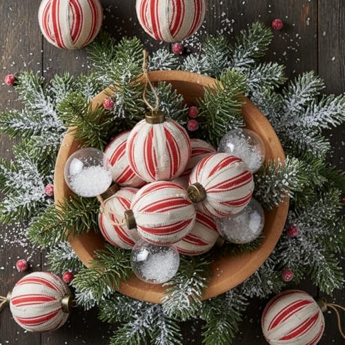 Gemscream 12 Pcs Red and White Striped Christmas Ornament Balls 3.15 Inch - Image 3