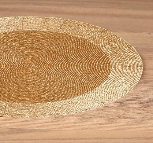 Lightnpro Handmade Beaded Placemats Set of 4 – 13 Inch Round Gold Charger Mats | Handcrafted Artisan Table Accessories, Elegant Farmhouse Dining Table Décor for Weddings, Holidays & Celebrations - Image 4
