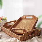 Rattan Serving Tray with Handles, Rectangular Wicker Basket Tray, Hand Woven Flat Basket for Coffee Table Dinning Room Bathroom (17 x 11.4 x 1.8 inch) - Image 5