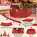 Red Christmas Tree Collar 31.49 Inch Sequin Foldable Christmas Tree Ring Velvet Tree Skirt Cover for Xmas Pencil Tree Holiday Decor - Image 5
