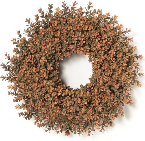 26'' Fall Wreath for Front Door, Artificial Autumn Boxwood Wreath Outdoor by UAPINO