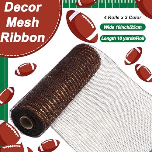 10 Pcs Football Ribbon 4 Mesh Ribbon 6 Burlap Wired Edge Ribbons - Image 2