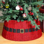 Poen Rattan Red Christmas Tree Collar for Artificial Trees 23.6 Inch Christmas Santa's Belt Tree Basket Base Collar Farmhouse Wicker Skirt Cover for Rustic Party Decoration by Poen