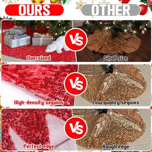 Libima 84 Inch Red Large Christmas Tree Skirt Oversized Sequin Xmas Glittery Round Gorgeous Ornaments Skirts for New Year Holiday Party - Image 4