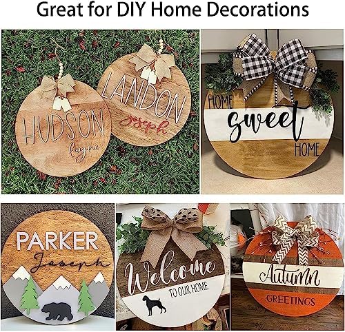 12 Pcs 14 Inch Wood Circles for Crafts Unfinished Wooden Slice Blank Round Wood Door Hanger Sign Round Wooden Discs with Bows,Twine, Glue Point for DIY Craft Christmas Home Holiday Decor,5 mm Thick - Image 6