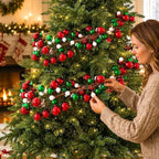 9ft Red Green Christmas Ball Garland Ornaments, Xmas Bauble Tree Garland - Image 4