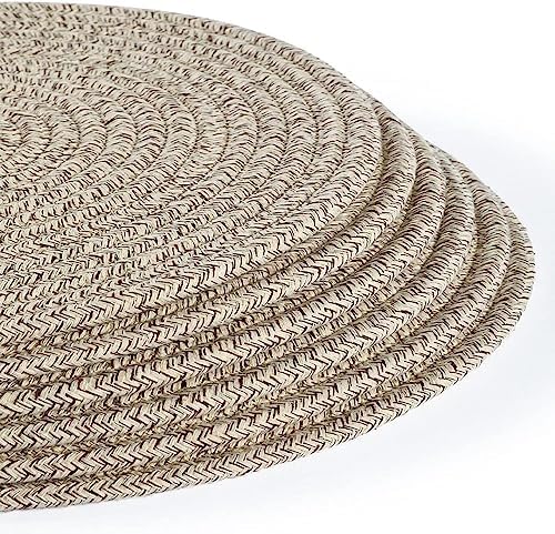 6 Pack Round Woven Placemats,13.8 inch Plate Chargers Mixed Brown Thick Place Mats Cotton Rope Braided Tablemats Rattan Mats for Christmas Table Decoration - Image 3