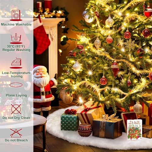 AerWo 72 Inch Christmas Tree Skirt, White Faux Fur Tree Skirt Thick Soft Plush Rug for Christmas Tree Decorations, Large Xmas Tree Mat for Christmas Indoor Holiday Party Ornaments Home Decorations - Image 5