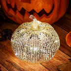 Silver Mercury Glass Pumpkin Light with 2 Lighting Modes and 6-Hour Timer, 5.5 x 6 Inch Battery Operated Fall Decor for Thanksgiving and Christmas Table Centerpiece by HvFun