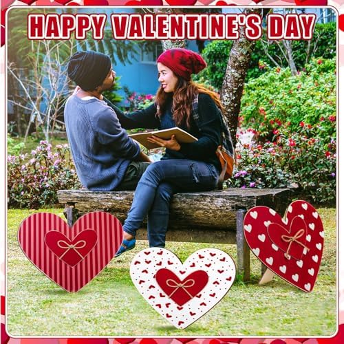3 Pcs Valentine‘s Day Decorations for Home Outdoor, 15.75'' Pink Heart Wood Porch Standing Love Decor, Romantic Sign for Front Door, Garden, Patio, Home, Happy Valentine‘s Day Decoration - Image 4