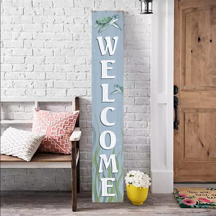Welcome Sea Turtle Sign for Front Door, 4ft Tall Front Porch Decor, Vertical Wooden Signs for Front Porch, Rustic Farmhouse Wood Porch Decorations Outdoor - Image 5