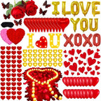 6347pcs Romantic Rose Petals & Candles Set - 'I LOVE YOU' Letters, 6000 Rose Petals, 48 Heart Candles, Balloons & Decorations for Anniversary, Valentine's Day, Proposal by fulasiteu