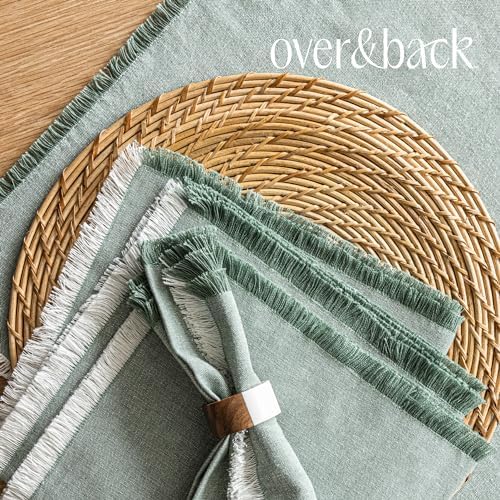 Over&Back Set of 4 Woven Frayed Chambray Placemats - Colorful Dining Table Mat - Hand-Finished Frayed Edges - 100% Cotton - Machine Washable - Kitchen and Home Decor - Green - 14" L X 20" W - Image 6