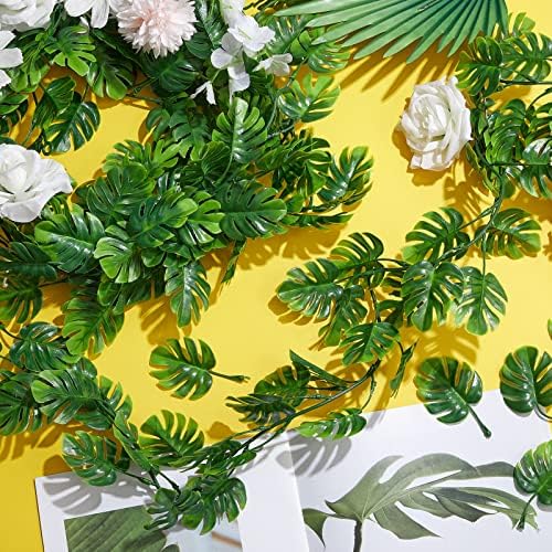 Zeyune 12 Pcs Artificial Monstera Leaf Vines 5.9 ft Fake Hanging Plant Ivy Tropical Palm Leaves Greenery Garland Monstera Faux Vine for Wedding Party Outdoor Decor Garden Porch Jungle Hawaiian Beach - Image 5