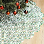 MiniInflat Quilted Christmas Tree Skirt - Vintage Floral Block Print Christmas Tree Skirt with Scalloped Edge Thicken Cotton for Home Decorations Holiday Party Gift(72 Inch,Checkered Floral,Green) by MiniInflat