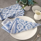 FINGERCRAFT Cloth Napkins Set of 12 Cotton Linen, 20x20 Inch, Damask Blue - Image 5