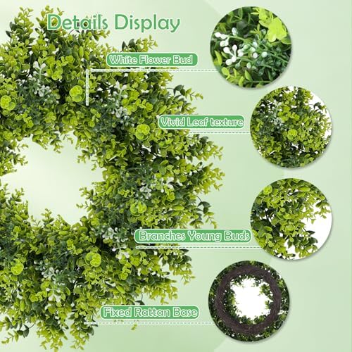 28'' Boxwood Wreath for Front Door, Spring Wreaths for Outdoor Indoor Decor - Image 3