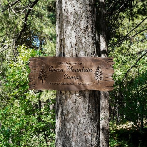 Rustic Personalized Outdoor Wood Sign for Cabin, Glamping or Campsite – Custom Engraved Beech Wood Name Plaque with Live Edge – Weatherproof Tree, Home Entrance, or Wall Hanging Wooden Welcome Sign - Image 3
