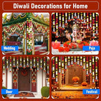 DIYANA IMPEX 4 Pc Artificial Marigold Garland with Bells, 5 Ft Long Hanging Flower Strings for Diwali Decorations, Indian Wedding, Party, Home Decor, Ganpati Hanging Decor & Mantle Decor (Red) - Image 5