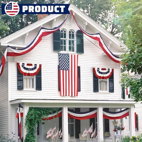 2 Pack American Flag Bunting Banner 2x20 Ft Patriotic Decorations – Red White Blue Stripe USA Banner for 4th of July Outdoor Porch Fence Garden Memorial Day Veterans Day Decor - Image 6