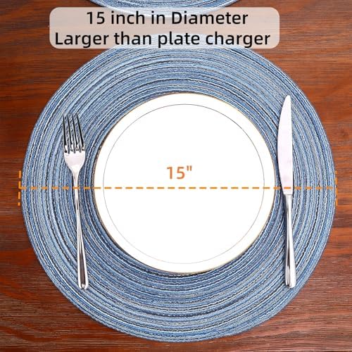 SHACOS Round Braided Placemats Set of 12 Circle Place Mats Cotton Polyester Kitchen Table Mats for Dining Table Wedding Party Decor (Blue Gray, 12) - Image 4