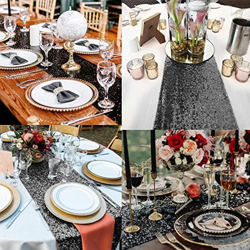 12 Packs Sequin Table Runner Glitter Dining Table Runner for Birthday Wedding Engagement Bridal Baby Shower Bachelorette Holiday Celebration Party Supplies Decorations (12" x 108", Black) - Image 6