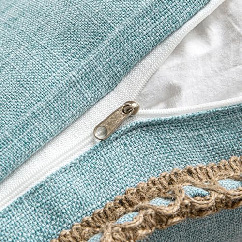 MIULEE Set of 2 Lumbar Linen Burlap Throw Pillow Covers 12x20 Light Blue - Image 6