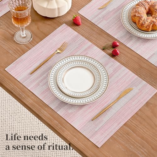 Leetaltree Misty Rose Placemats Set of 12 - Heat Resistant Non-Slip Place mats for Dining Table, Washable Durable PVC Vinyl Woven Table Mats（Misty Rose, 12） - Image 4